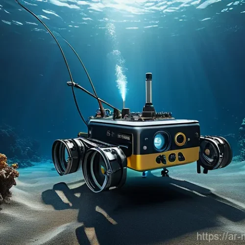 Home 14 해양자원 탐사 기술 - **Prompt: Deep-Sea Robotic Exploration of Mineral-Rich Seafloor**
A highly advanced, sleek auton...