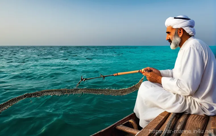 해양자원 개발의 지속 가능성 - **Prompt 1: A Middle Eastern fisherman practicing sustainable methods in the Arabian Gulf.**
A w...